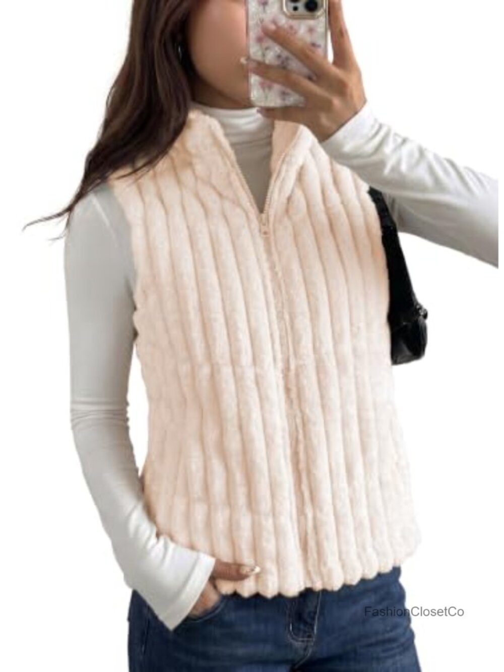 Sleeveless Striped Full Zip Warm Puffer Vest with Pockets